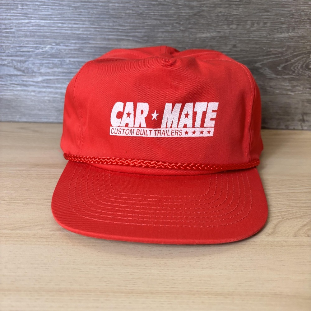 Vintage Car Mate‎ Hat Cap Snap Back Red Custom Built Trailers Advertising Mens